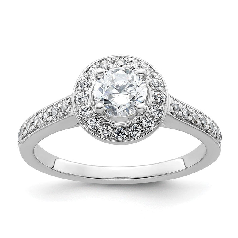 14K Weißgold Verlobungsring mit rundem simuliertem Diamanten und Halo