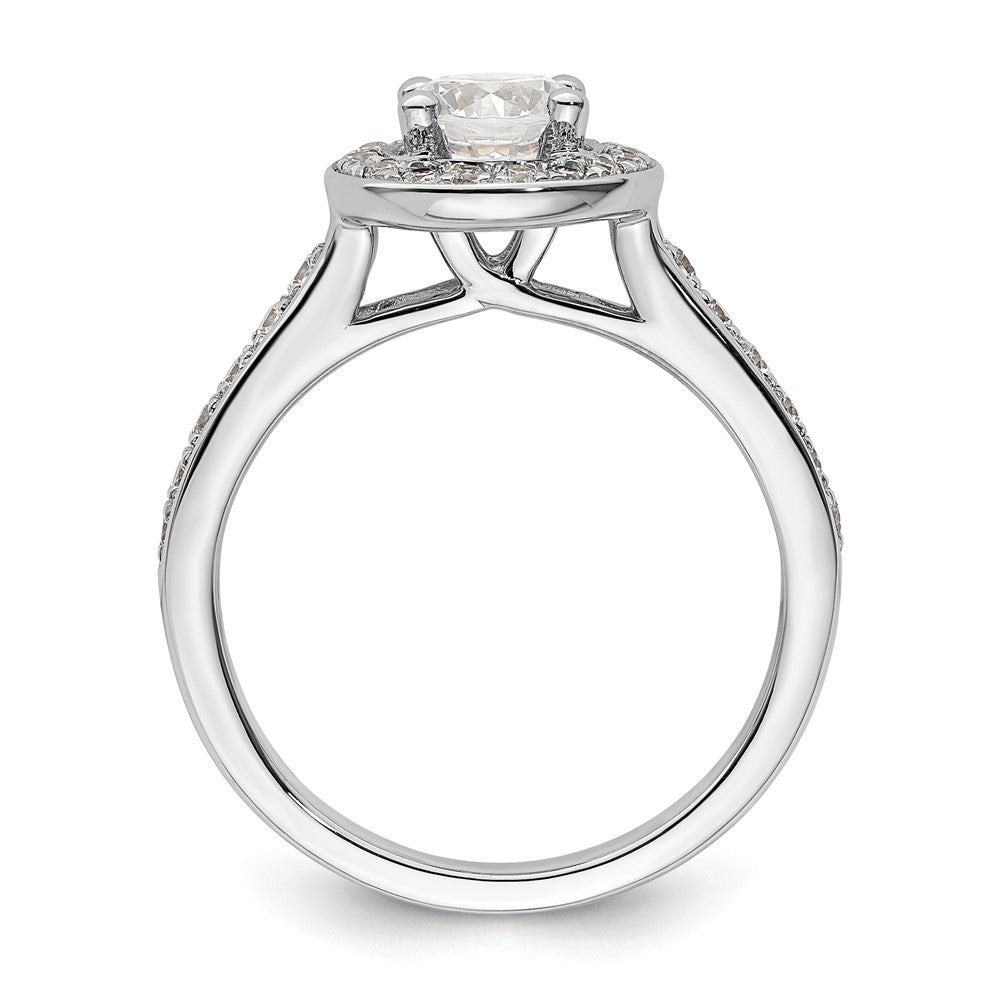 14K Weißgold Verlobungsring mit rundem simuliertem Diamant und Halo