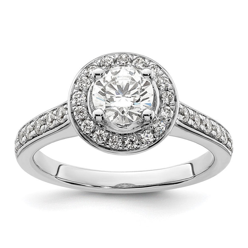 14K Weißgold Verlobungsring mit rundem simuliertem Diamant und Halo