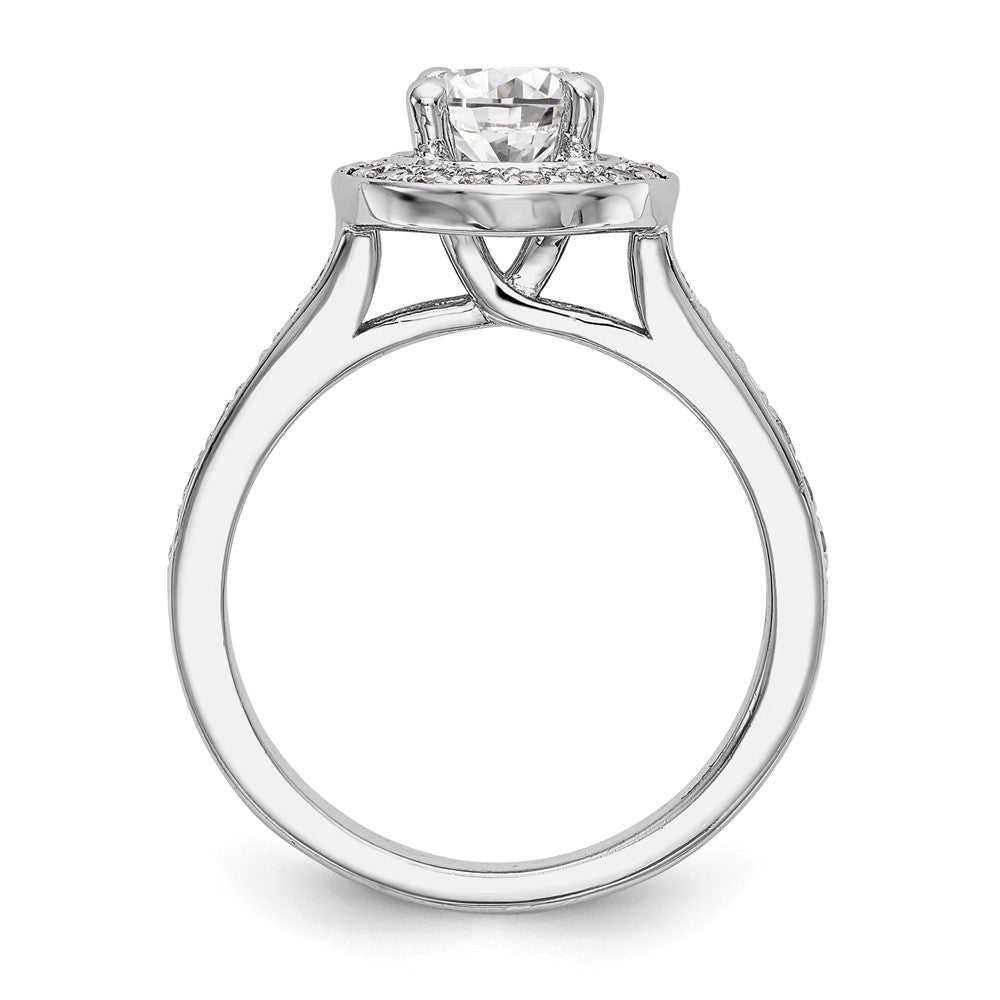 14K Weißgold Verlobungsring mit rundem simuliertem Diamanten und Halo