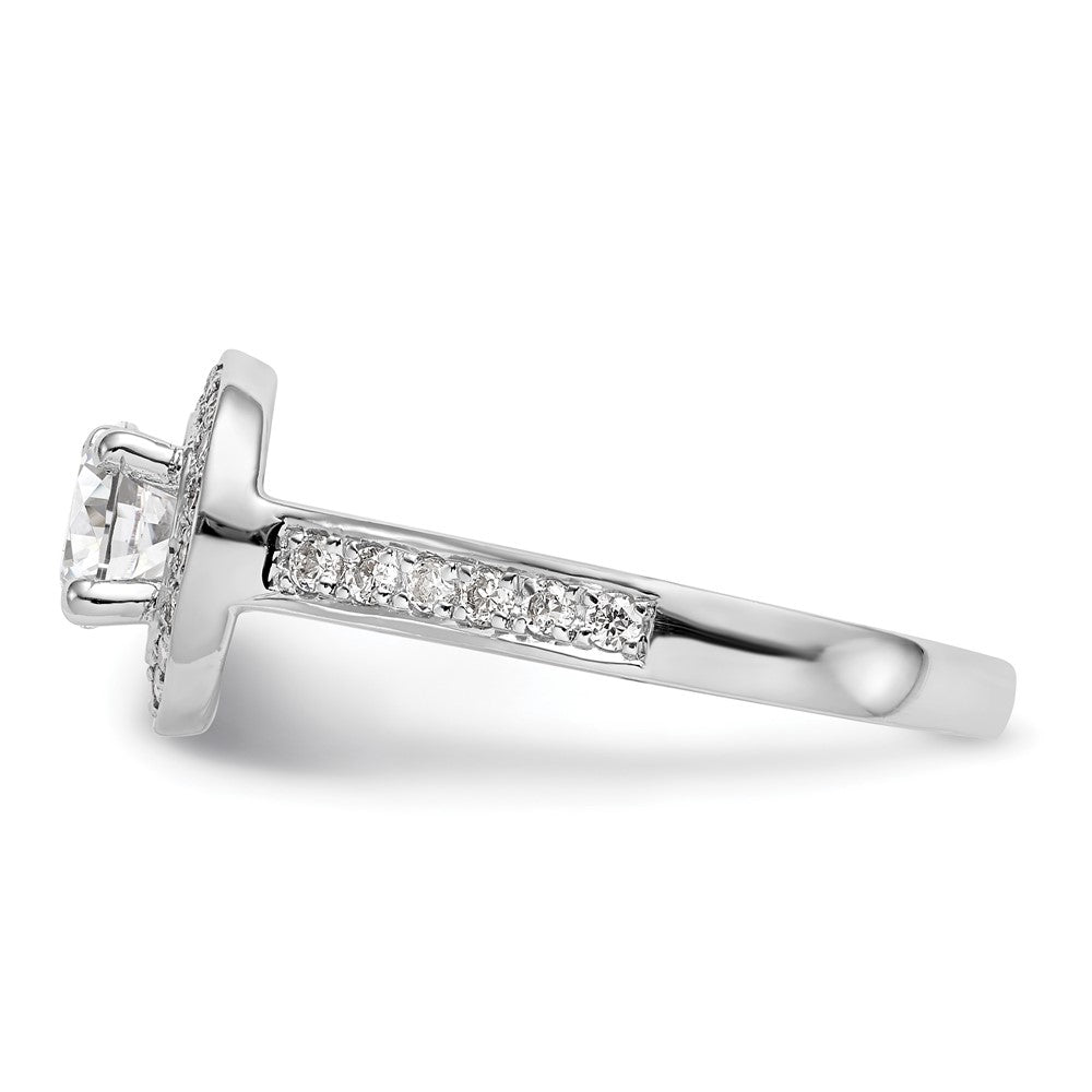14K Weißgold Verlobungsring mit rundem simuliertem Diamanten und Halo