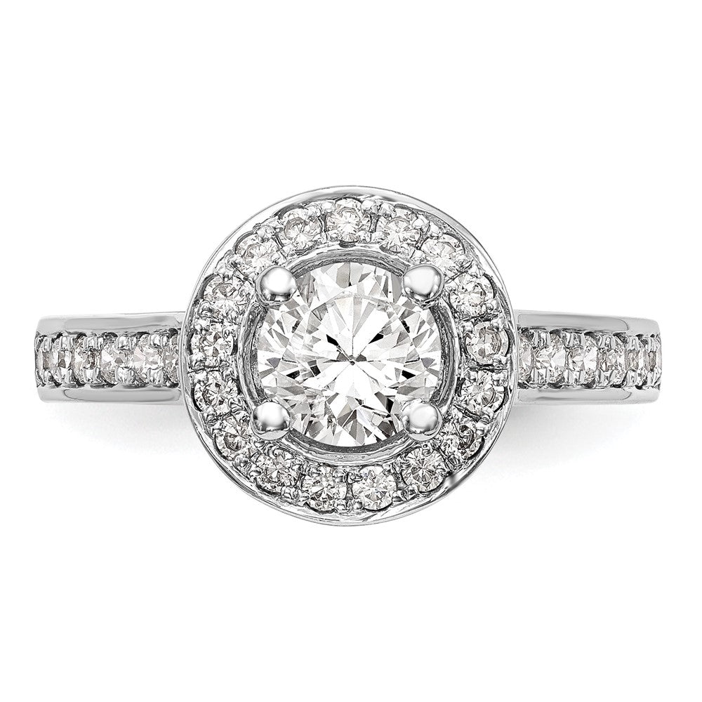 14K Weißgold Verlobungsring mit rundem simuliertem Diamanten und Halo