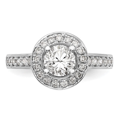 14K Weißgold Verlobungsring mit rundem simuliertem Diamanten und Halo