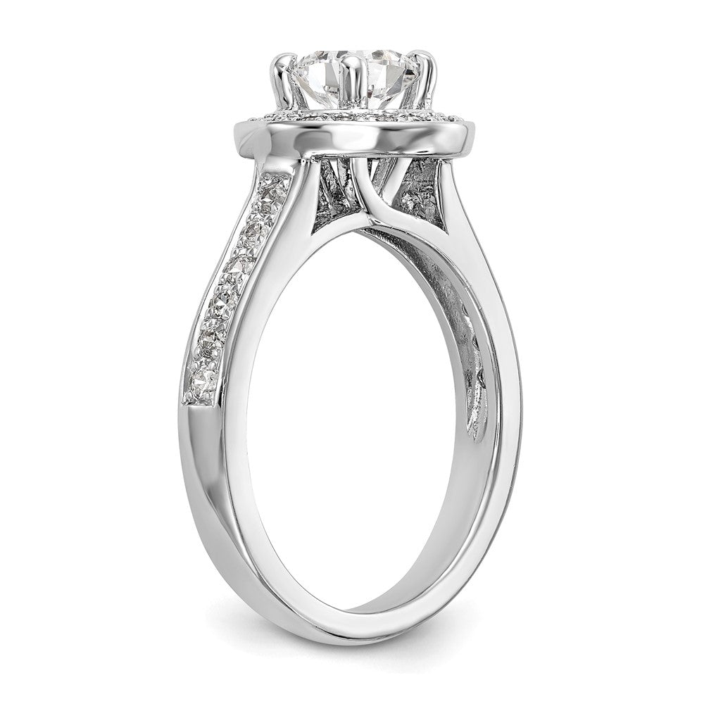 14K Weißgold Verlobungsring mit rundem simuliertem Diamanten und Halo