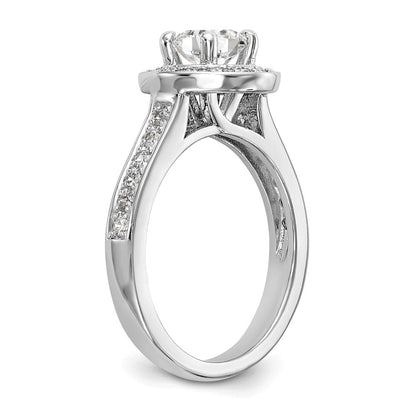 14K Weißgold Verlobungsring mit rundem simuliertem Diamanten und Halo