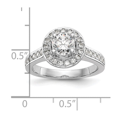 14K Weißgold Verlobungsring mit rundem simuliertem Diamanten und Halo