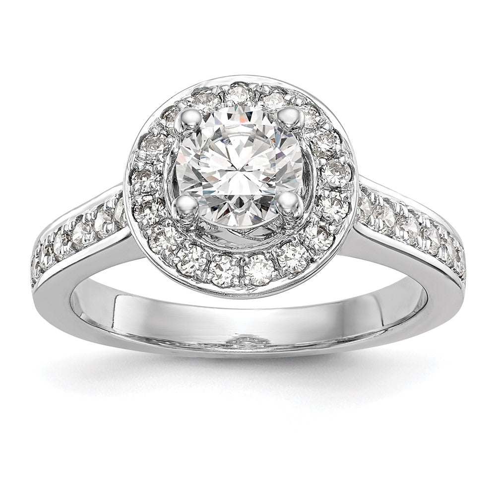 14K Weißgold Verlobungsring mit rundem simuliertem Diamanten und Halo