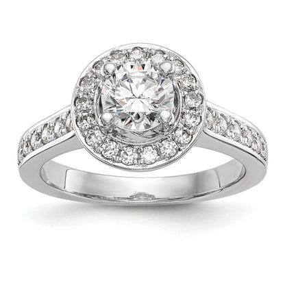 14K Weißgold Verlobungsring mit rundem simuliertem Diamanten und Halo