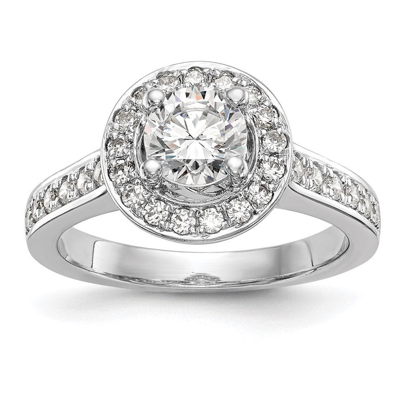 14K Weißgold Verlobungsring mit rundem simuliertem Diamanten und Halo