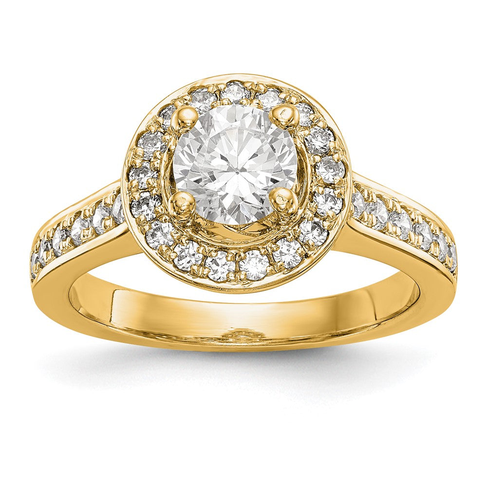 14K Gelbgold Rund Diamant Halbfassung Heiligenschein Verlobungsring (size 7.5 Nur)