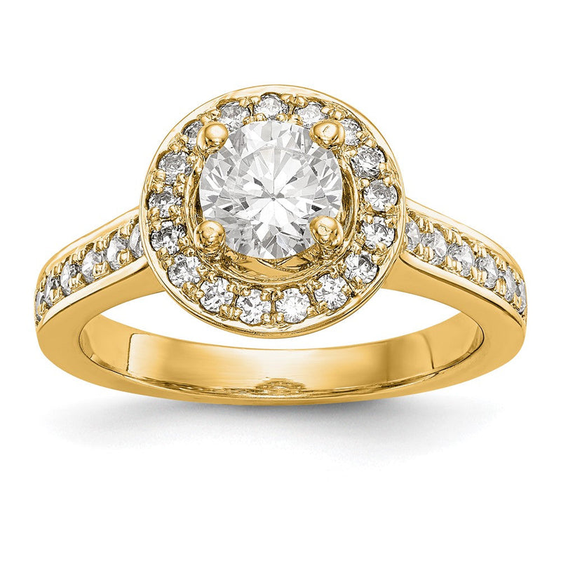 14K Gelbgold Rund Diamant Halbfassung Heiligenschein Verlobungsring (size 7.5 Nur)