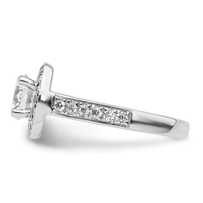 14K Weißgold Verlobungsring mit rundem simuliertem Diamanten und Halo
