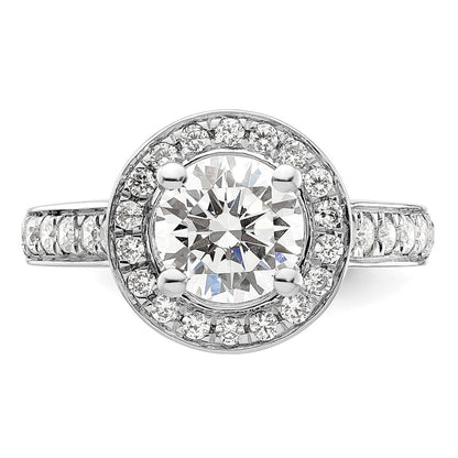 14K Weißgold Verlobungsring mit rundem simuliertem Diamanten und Halo