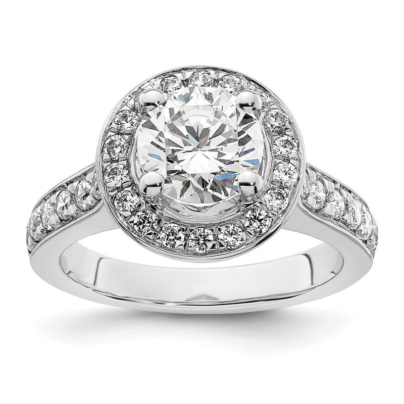 14K Weißgold Verlobungsring mit rundem simuliertem Diamanten und Halo