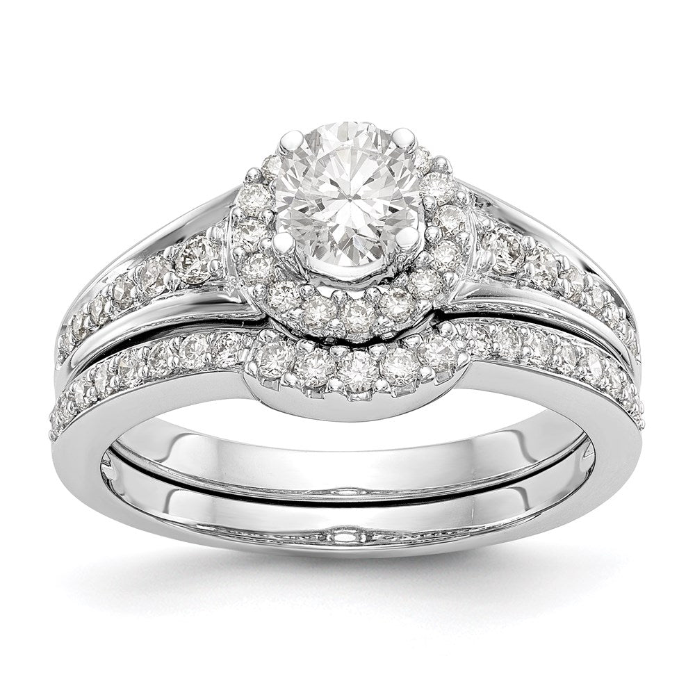 1 Ct. Natürlich Diamant Heiligenschein Bridal Verlobungsring Set in 14K Weißgold