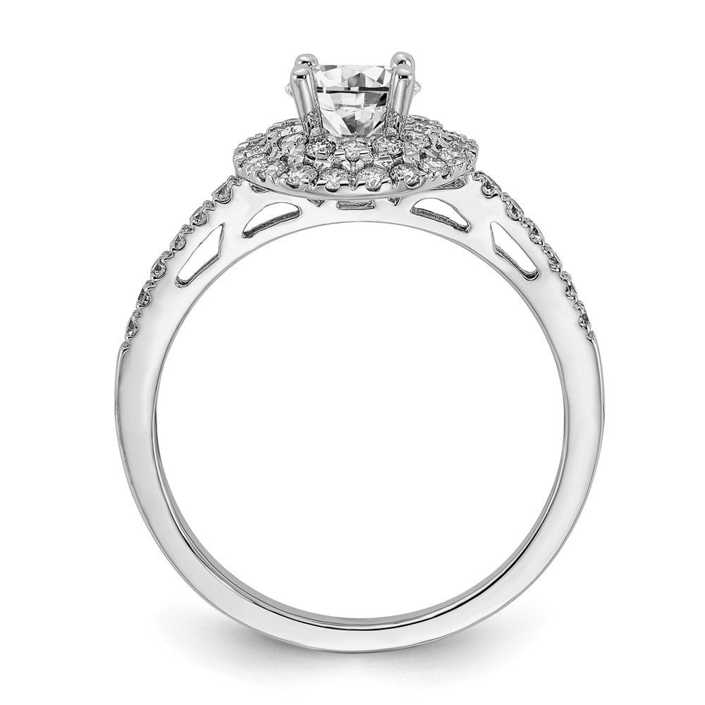 14K Weißgold Verlobungsring mit 0,875 ct. laborgezüchteten Diamanten VS/SI+ G+ mit doppeltem Halo