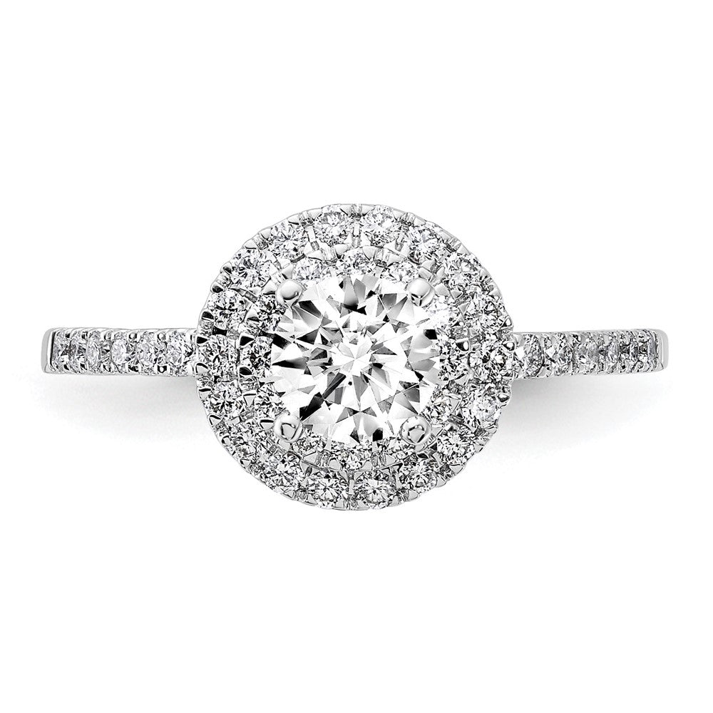 14K Weißgold Verlobungsring mit 0,875 ct. laborgezüchteten Diamanten VS/SI+ G+ mit doppeltem Halo