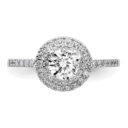 14K Weißgold Verlobungsring mit 0,875 ct. laborgezüchteten Diamanten VS/SI+ G+ mit doppeltem Halo
