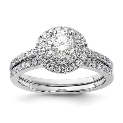 14K Weißgold Verlobungsring mit 0,875 ct. laborgezüchteten Diamanten VS/SI+ G+ mit doppeltem Halo