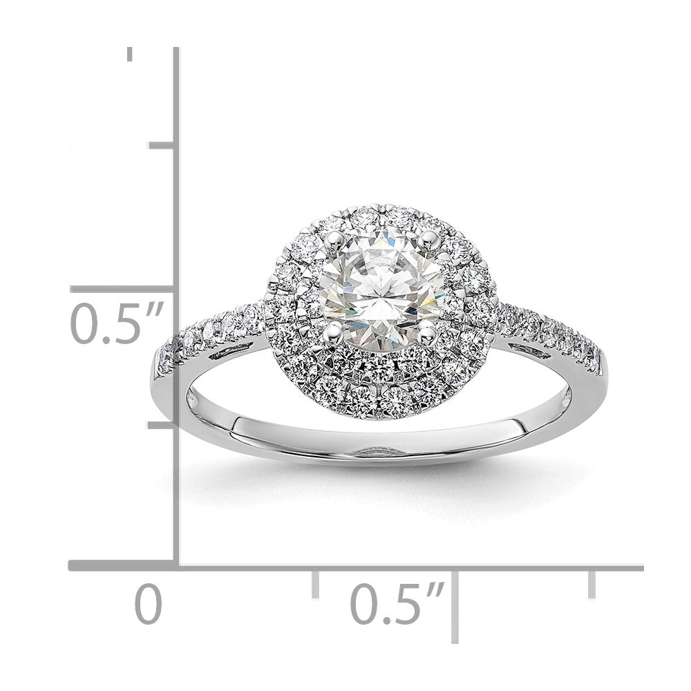 14K Weißgold Verlobungsring mit 0,875 ct. laborgezüchteten Diamanten VS/SI+ G+ mit doppeltem Halo