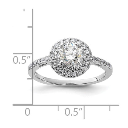 14K Weißgold Verlobungsring mit 0,875 ct. laborgezüchteten Diamanten VS/SI+ G+ mit doppeltem Halo