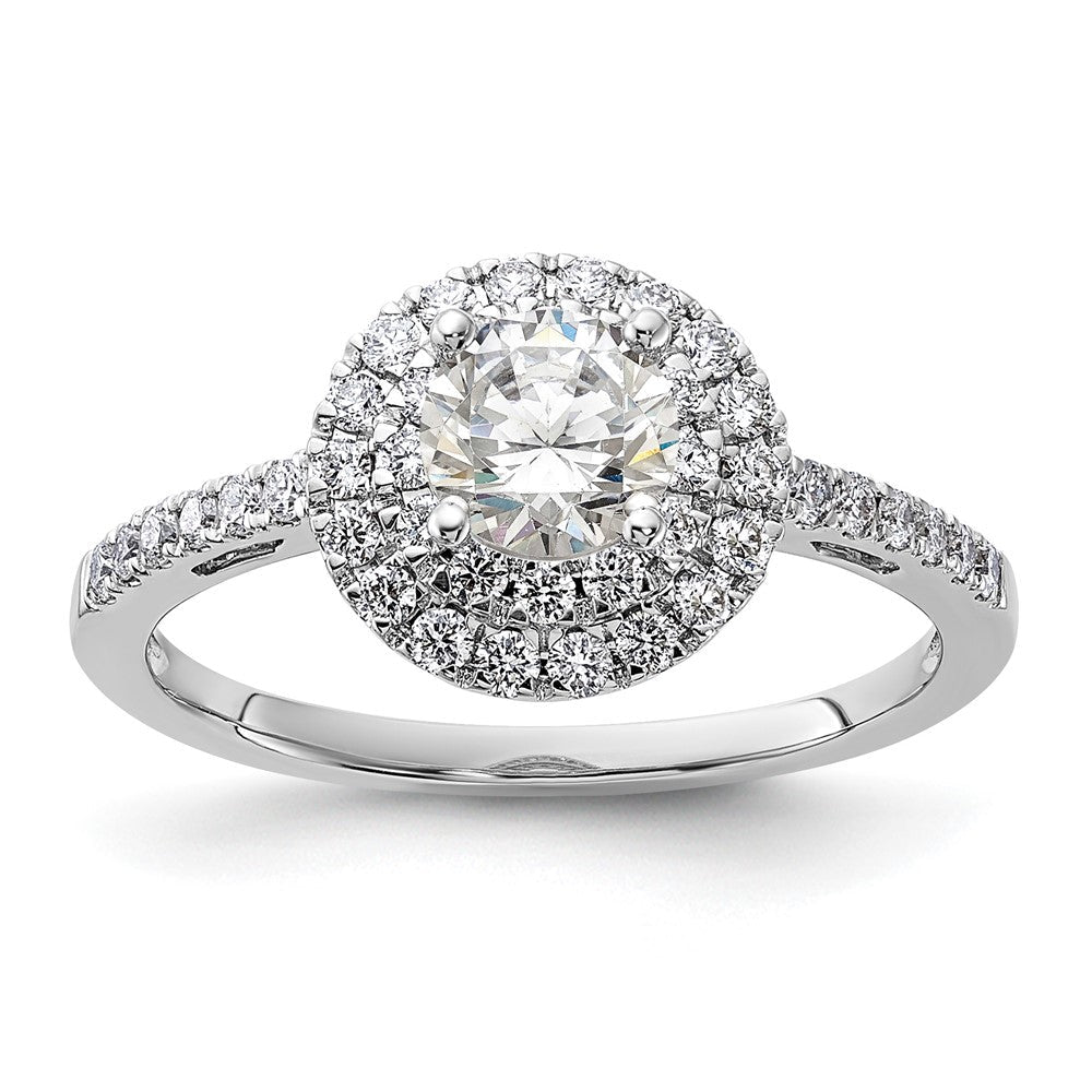 14K Weißgold Verlobungsring mit 0,875 ct. laborgezüchteten Diamanten VS/SI+ G+ mit doppeltem Halo