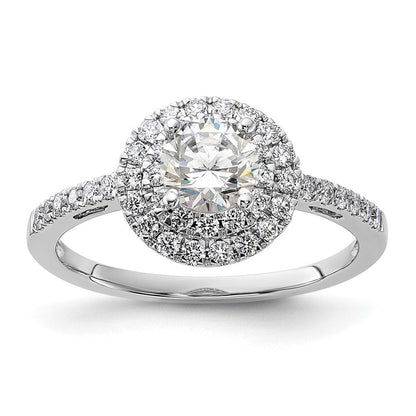 14K Weißgold Verlobungsring mit 0,875 ct. laborgezüchteten Diamanten VS/SI+ G+ mit doppeltem Halo
