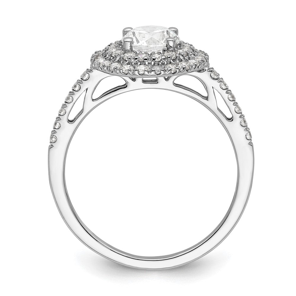 14K Weißgold Verlobungsring mit rundem simuliertem Diamanten und Doppel-Halo