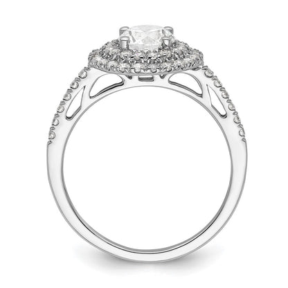 14K Weißgold Verlobungsring mit rundem simuliertem Diamanten und Doppel-Halo
