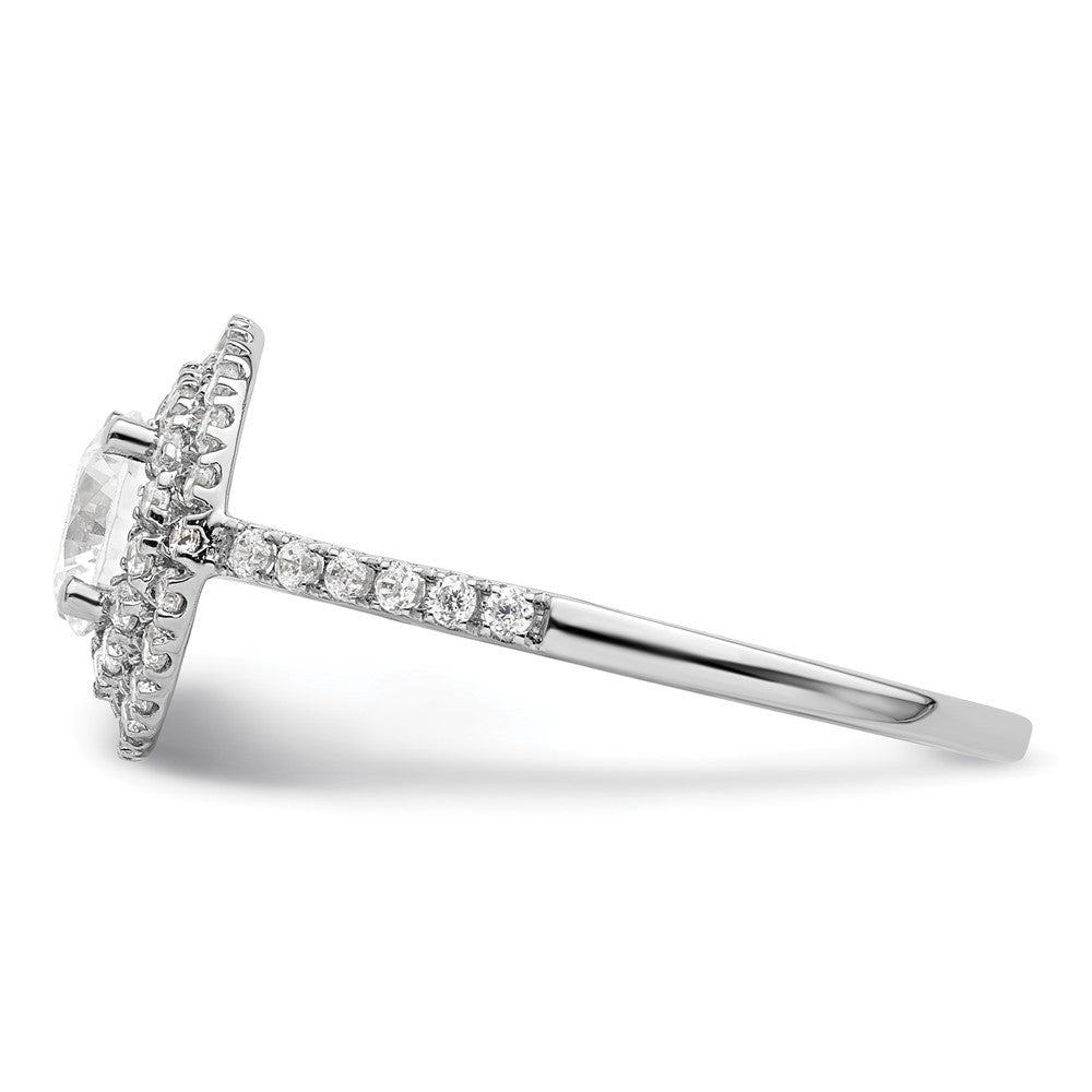 14K Weißgold Verlobungsring mit rundem simuliertem Diamanten und Doppel-Halo