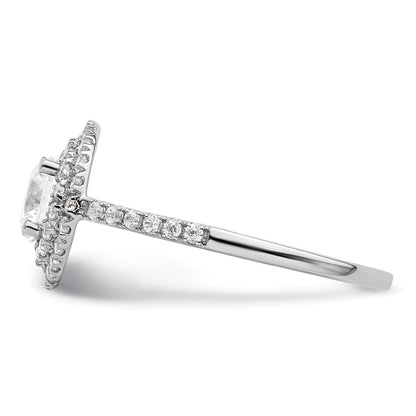 14K Weißgold Verlobungsring mit rundem simuliertem Diamanten und Doppel-Halo