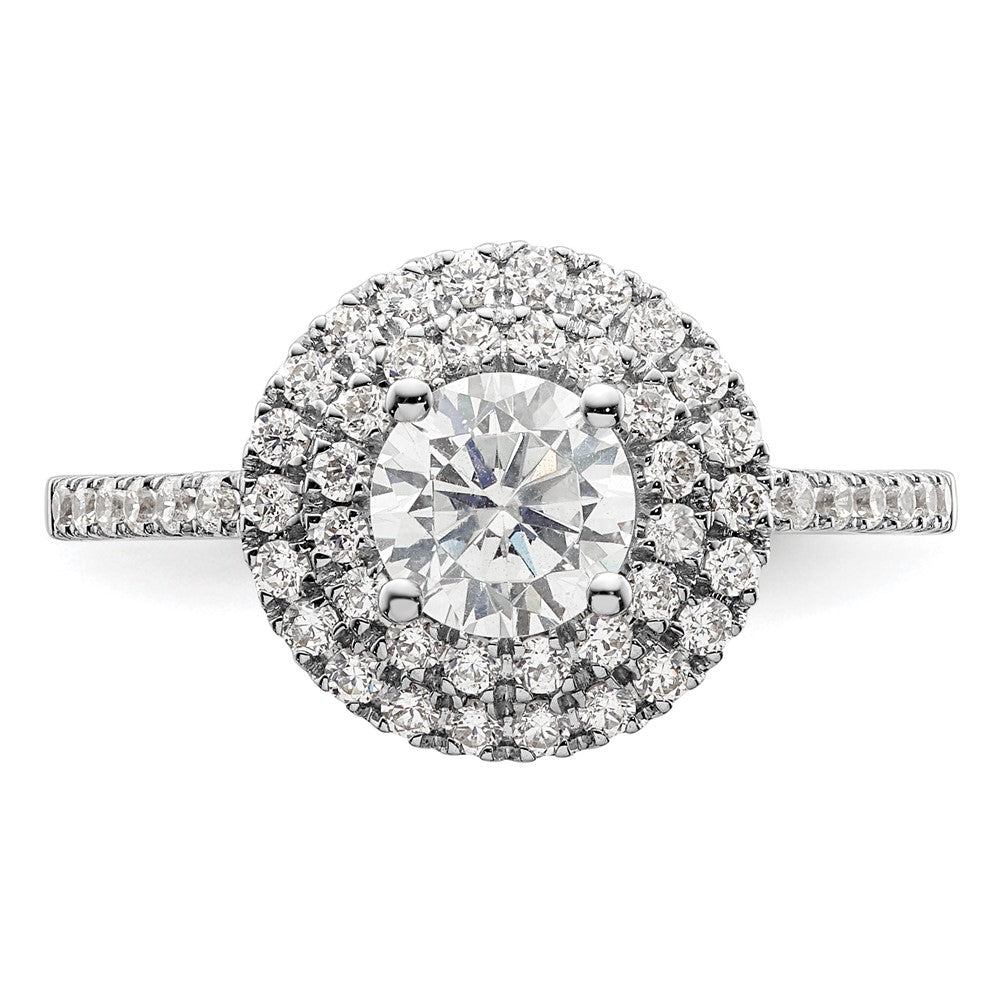 14K Weißgold Verlobungsring mit rundem simuliertem Diamanten und Doppel-Halo