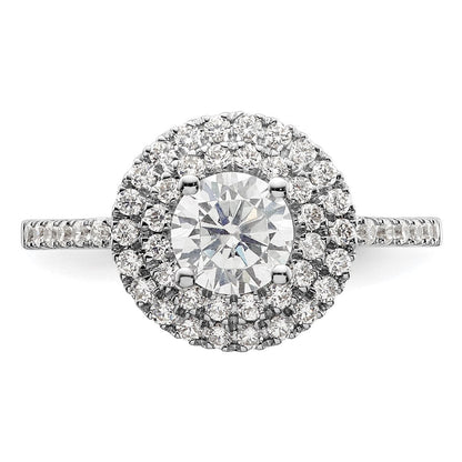 14K Weißgold Verlobungsring mit rundem simuliertem Diamanten und Doppel-Halo