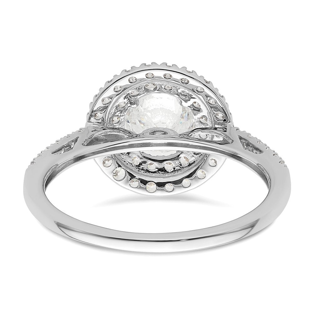 14K Weißgold Verlobungsring mit rundem simuliertem Diamanten und Doppel-Halo