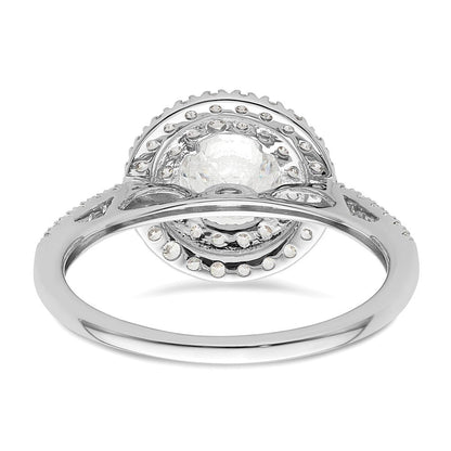 14K Weißgold Verlobungsring mit rundem simuliertem Diamanten und Doppel-Halo