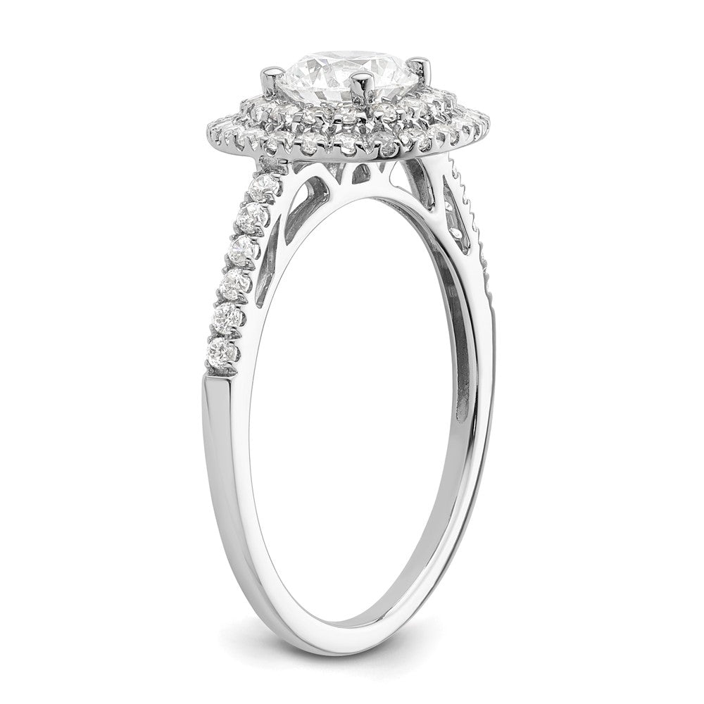 14K Weißgold Verlobungsring mit rundem simuliertem Diamanten und Doppel-Halo