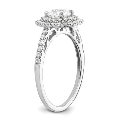 14K Weißgold Verlobungsring mit rundem simuliertem Diamanten und Doppel-Halo