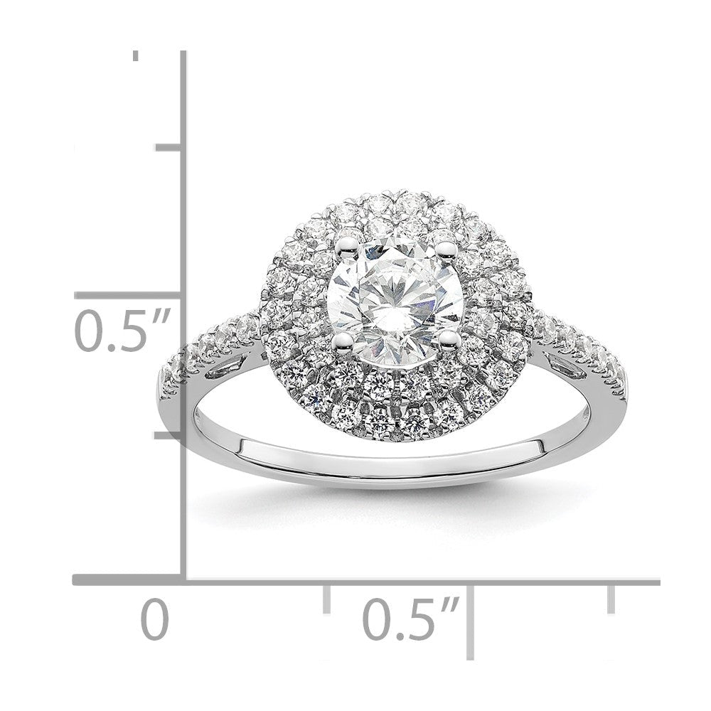 14K Weißgold Verlobungsring mit rundem simuliertem Diamanten und Doppel-Halo