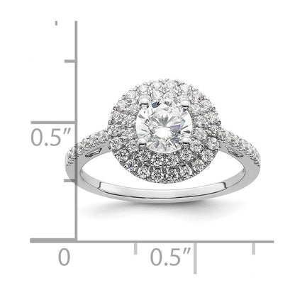 14K Weißgold Verlobungsring mit rundem simuliertem Diamanten und Doppel-Halo