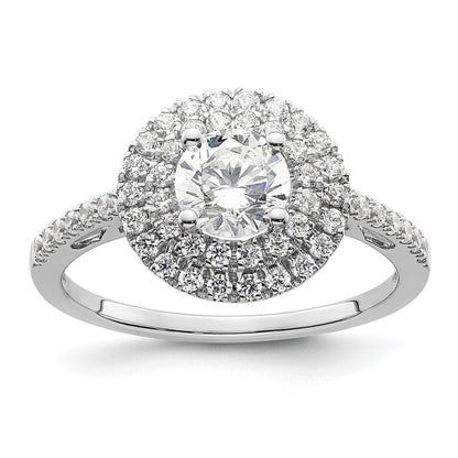 14K Weißgold Verlobungsring mit rundem simuliertem Diamanten und Doppel-Halo