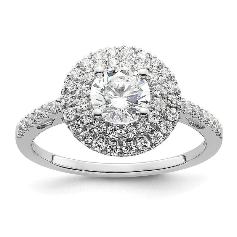 14K Weißgold Verlobungsring mit rundem simulierten Diamanten und Doppel-Halo