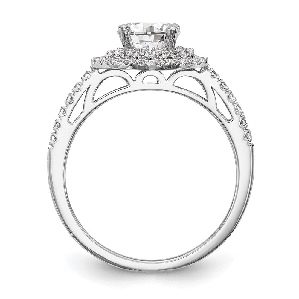 14K Weißgold Verlobungsring mit rundem simuliertem Diamanten und doppeltem Halo