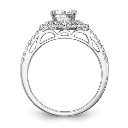 14K Weißgold Verlobungsring mit rundem simuliertem Diamanten und doppeltem Halo
