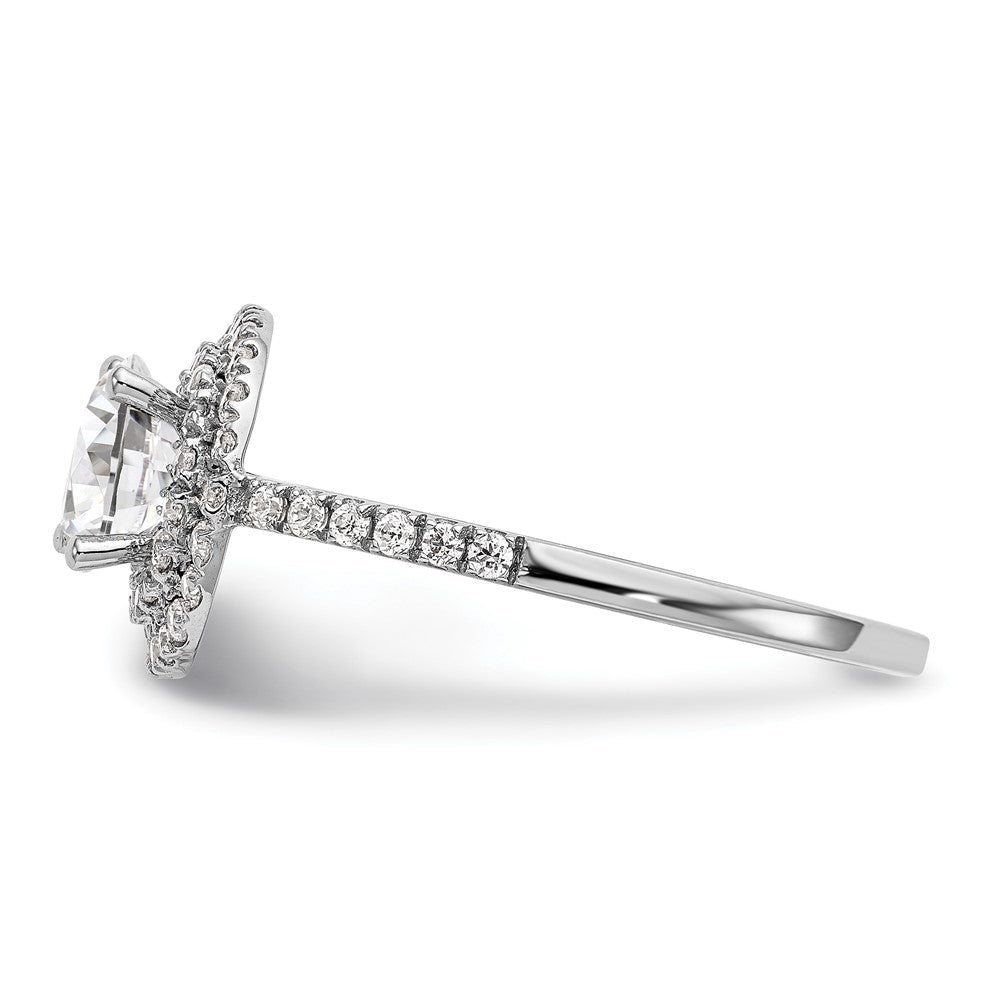 14K Weißgold Verlobungsring mit rundem simuliertem Diamanten und doppeltem Halo