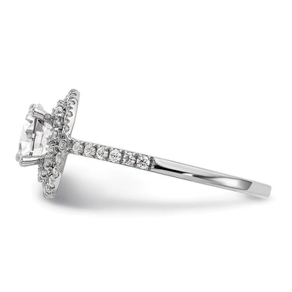 14K Weißgold Verlobungsring mit rundem simuliertem Diamanten und doppeltem Halo