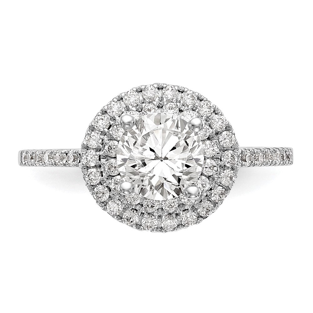 14K Weißgold Verlobungsring mit rundem simuliertem Diamanten und doppeltem Halo