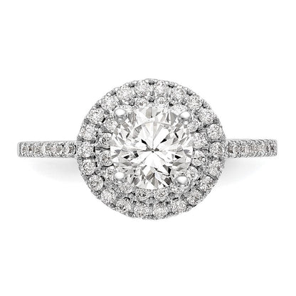 14K Weißgold Verlobungsring mit rundem simuliertem Diamanten und doppeltem Halo