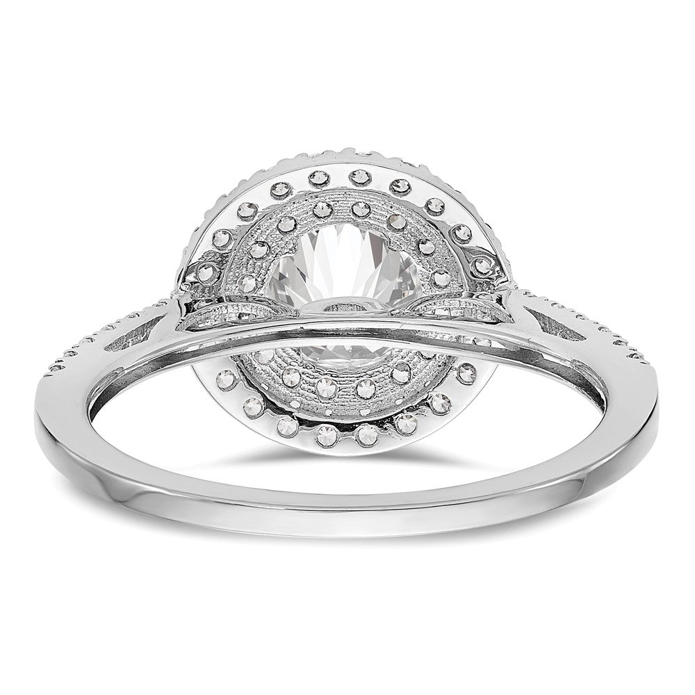 14K Weißgold Verlobungsring mit rundem simuliertem Diamanten und doppeltem Halo
