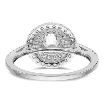 14K Weißgold Verlobungsring mit rundem simuliertem Diamanten und doppeltem Halo