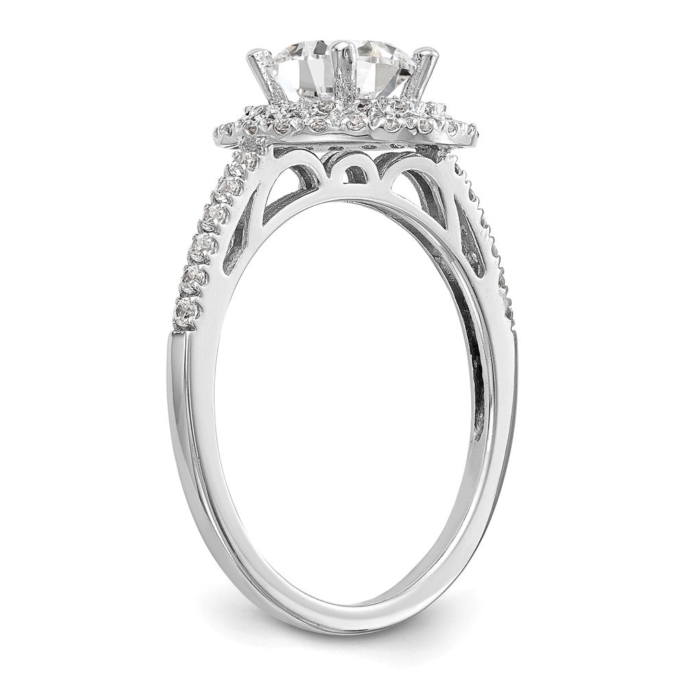 14K Weißgold Verlobungsring mit rundem simuliertem Diamanten und doppeltem Halo